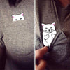 2017 Summer T-shirt Women Casual Lady Top Tees Cotton Tshirt Female Brand Clothing T Shirt Printed Pocket Cat Top Cute Tee S-4XL