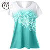 GIYI Plus Size Floral Ombre Tie Dye T-Shirt Women Summer 2017 Short Sleeve Casual Oversized Tops Ladies Big Size Tee Shirt White