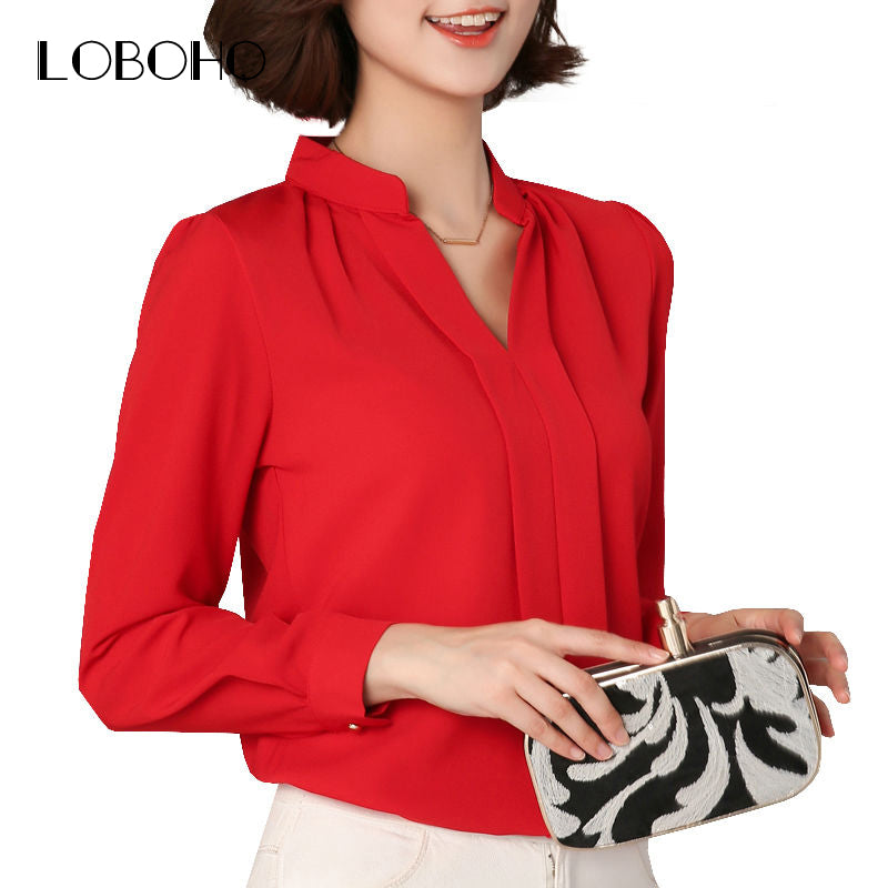 Elegant Office Women Shirt Red, Korean Fashion Red Shirt