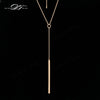 Double Fair Anti Allergy Hot Sale Y Style Chain Long Necklaces & Pendants Rose Gold Color Strip Bar Jewelry For Women DFN601