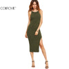 COLROVIE Women Sexy Bodycon Cami Dress Winter Autumn 2017 Women Fall Fashion New Designer Side Slit Ribbed Midi Dress