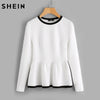 SHEIN Contrast Binding Textured Peplum Shirt  White Women Tops Blouses Autumn Long Sleeve Elegant Fall 2017 Fashion Blouse