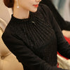 Women Winter Warm Diamond Lace Blouses 2017 Fashion Elegant Hot Drilling Ladies Plus Velvet Long Sleeve Chiffon Blouse Shirt
